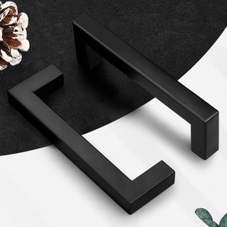 50 Pack| Black Cabinet Handles 5 Inch(128mm) Hole Centers Drawer Pulls Stainless Steel Kitchen Cabinet Handles Matte Black Square Drawer Handles Modern Cabinet Hardware