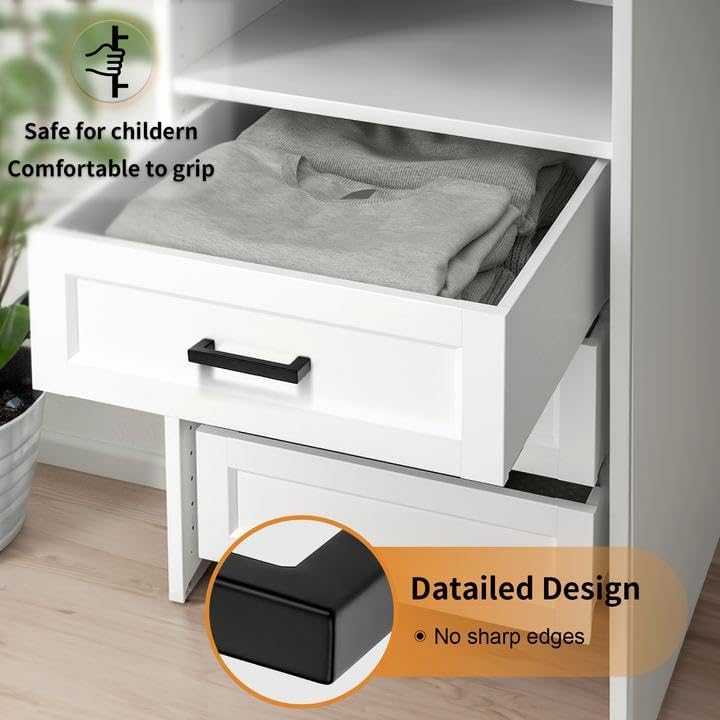 50 Pack| Black Cabinet Handles 5 Inch(128mm) Hole Centers Drawer Pulls Stainless Steel Kitchen Cabinet Handles Matte Black Square Drawer Handles Modern Cabinet Hardware