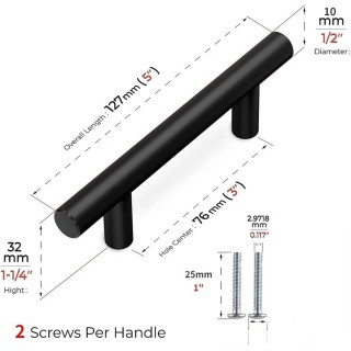 50 Pack 5 Inch Matte Black Cabinet Pulls Stainless Steel Kitchen Cabinet Handles Fit for Drawers Drawer 3 Inch Hole Center Suit (Color : Black 76mm, Size : 50 PCS)