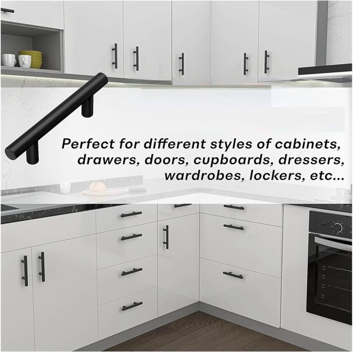 50 Pack 5 Inch Matte Black Cabinet Pulls Stainless Steel Kitchen Cabinet Handles Fit for Drawers Drawer 3 Inch Hole Center Suit (Color : Black 76mm, Size : 50 PCS)