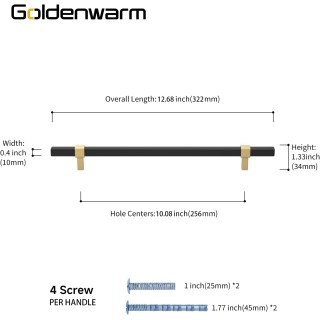 25 Pack Black and Gold Cabinet Handles Black Cabinet Pulls 10 Inch Matte Black Drawer Pulls Black and Gold Drawer Pulls Kitchen Cabinet Handware for Dresser Drawer Bedroom Cupboard