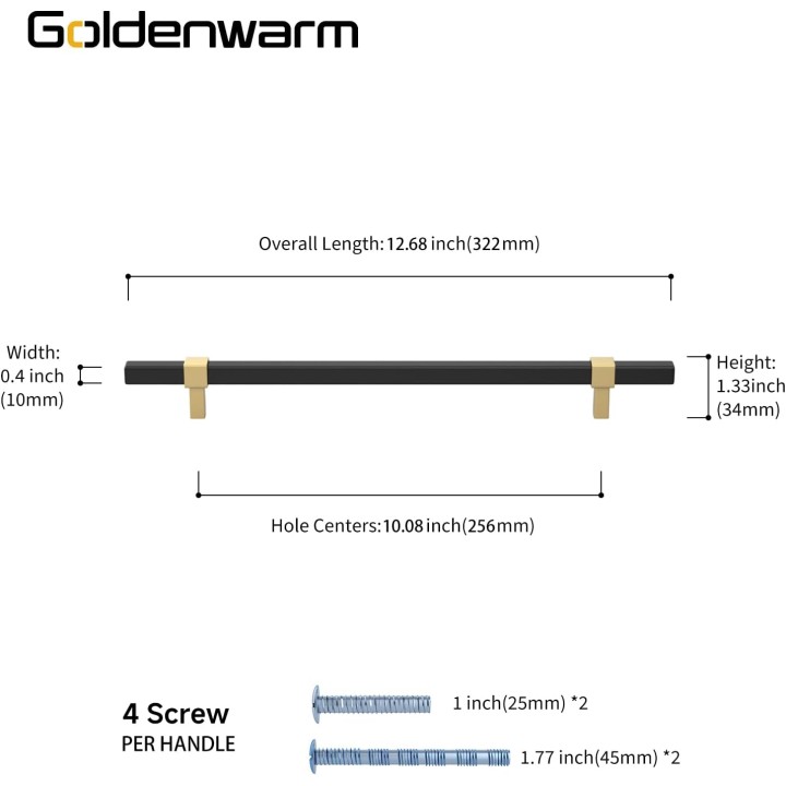 25 Pack Black and Gold Cabinet Handles Black Cabinet Pulls 10 Inch Matte Black Drawer Pulls Black and Gold Drawer Pulls Kitchen Cabinet Handware for Dresser Drawer Bedroom Cupboard