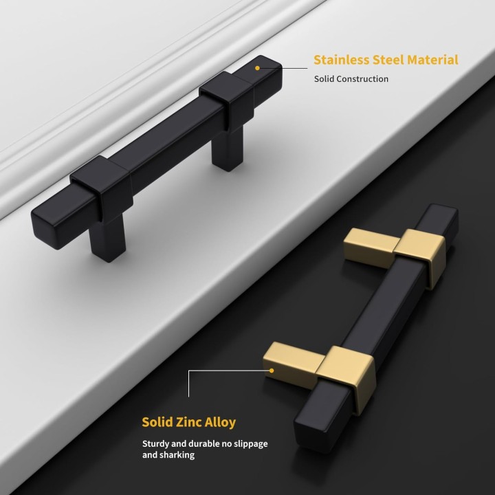 25 Pack Black and Gold Cabinet Handles Black Cabinet Pulls 10 Inch Matte Black Drawer Pulls Black and Gold Drawer Pulls Kitchen Cabinet Handware for Dresser Drawer Bedroom Cupboard