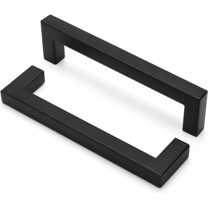 50 Pack 5 Inch Black Cabinet Handles Matte Black Drawer Pulls Stainless Steel Cabinet Hardware Square Bar Modern Cabinet Handles for Kitchen Bathroom Cupboard