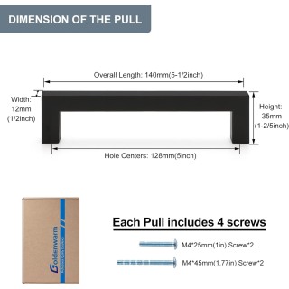 50 Pack 5 Inch Black Cabinet Handles Matte Black Drawer Pulls Stainless Steel Cabinet Hardware Square Bar Modern Cabinet Handles for Kitchen Bathroom Cupboard