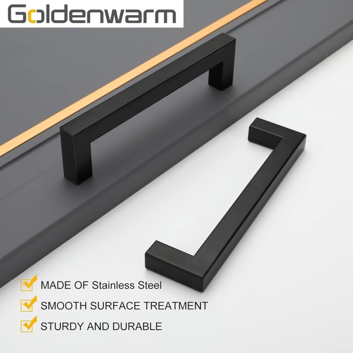 50 Pack 5 Inch Black Cabinet Handles Matte Black Drawer Pulls Stainless Steel Cabinet Hardware Square Bar Modern Cabinet Handles for Kitchen Bathroom Cupboard