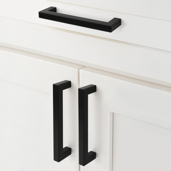 50 Pack 5 Inch Black Cabinet Handles Matte Black Drawer Pulls Stainless Steel Cabinet Hardware Square Bar Modern Cabinet Handles for Kitchen Bathroom Cupboard