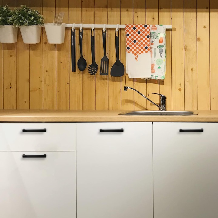 50 Pack 5 Inch Black Cabinet Handles Matte Black Drawer Pulls Stainless Steel Cabinet Hardware Square Bar Modern Cabinet Handles for Kitchen Bathroom Cupboard