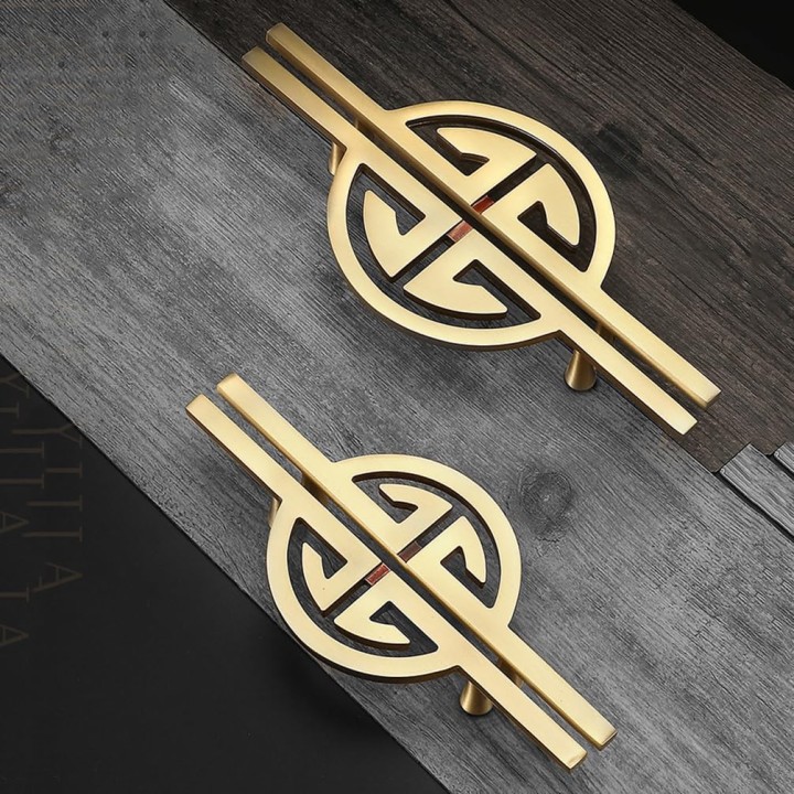 Gold Cabinet Handles Vintage, 2 PCS Cupboard Handles Solid Brass | Anodized Surface, 128mm Wardrobe Door Handles with Screws-228mm/9in (Gold Hole spacing: 128mm/5in)