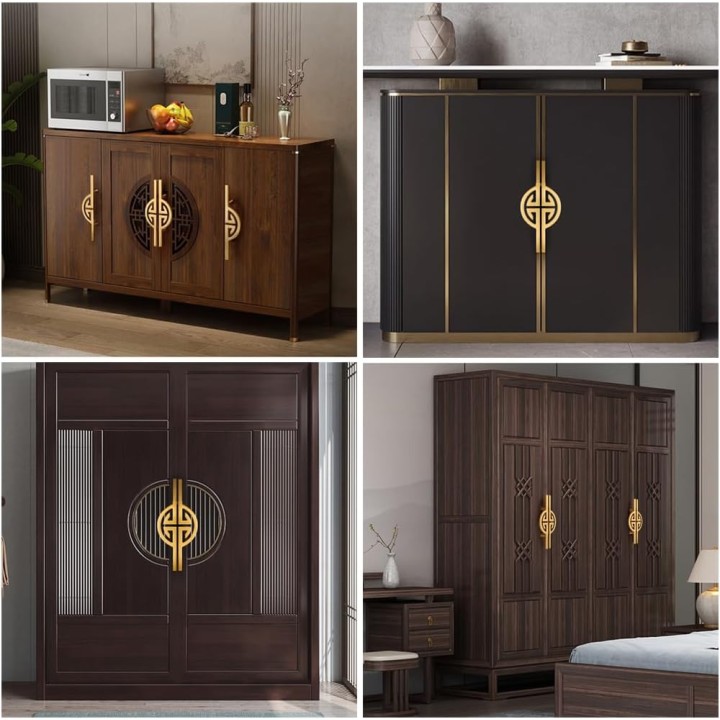 Gold Cabinet Handles Vintage, 2 PCS Cupboard Handles Solid Brass | Anodized Surface, 128mm Wardrobe Door Handles with Screws-228mm/9in (Gold Hole spacing: 128mm/5in)