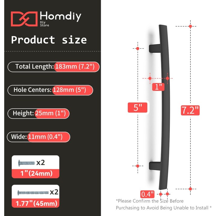 homdiy 50 Pack Cabinet Handles Matte Black Cabinet Pulls 5" Kitchen Drawer Pulls Arch Dresser Handles for Cupboard Bathroom Curved Cabinet Hardware - 5 Inch (128mm) Hole Center