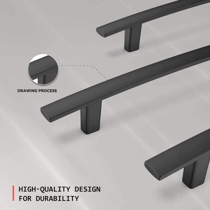 homdiy 50 Pack Cabinet Handles Matte Black Cabinet Pulls 5" Kitchen Drawer Pulls Arch Dresser Handles for Cupboard Bathroom Curved Cabinet Hardware - 5 Inch (128mm) Hole Center