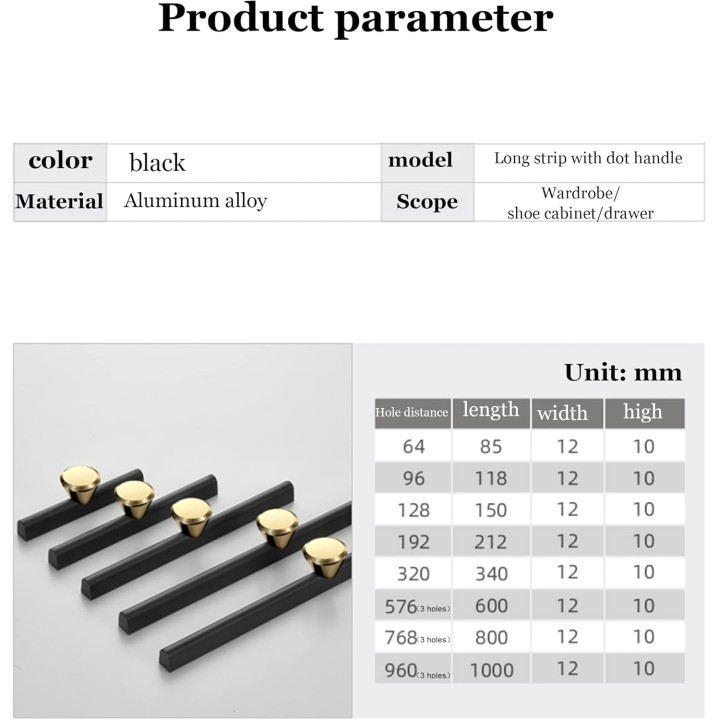 Handles 5 Inch Holes Centers 10pack ​Matte Black Cabinet Pulls, Stainless Steel Kitchen Cabinet Door Handles, Kitchen Cabinet Hardware Furniture Handles (Color : Black, Size : 960 mm)