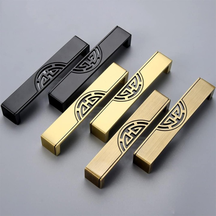 Cabinet Handles,2PCS Drawer Handles, Brass Gold Drawer Handles, Vintage Kitchen Cupboard Handles Furniture Handles Door Handle for Home Decorating Cupboard (Gold 128mm/5in)(Black,128mm/5in)