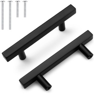 100 Pack Square Matte Black Kitchen Cabinet Handles, 3inch(76mm) Holes Spacing Dresser Drawer Pull Handles, Stainless Steel Kitchen Cabinet Pulls