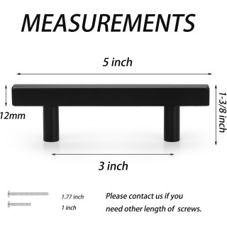 100 Pack Square Matte Black Kitchen Cabinet Handles, 3inch(76mm) Holes Spacing Dresser Drawer Pull Handles, Stainless Steel Kitchen Cabinet Pulls