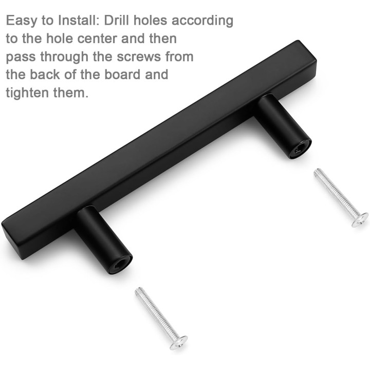 100 Pack Square Matte Black Kitchen Cabinet Handles, 3inch(76mm) Holes Spacing Dresser Drawer Pull Handles, Stainless Steel Kitchen Cabinet Pulls