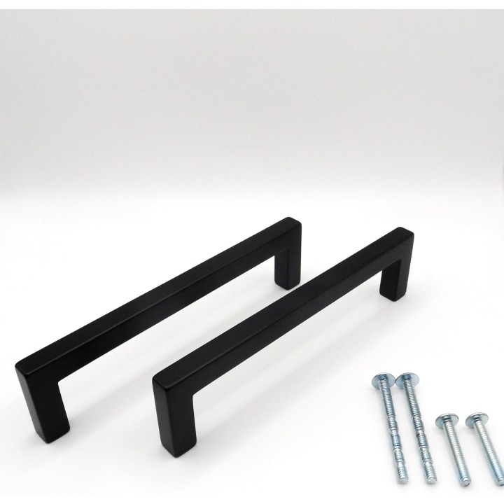 30 Pack, 5 Inch Modern Square Cabinet Pulls - Black, Stainless Steel Material - Kitchen Drawer, Door Bar Handles - Hardware for Cabinets, Cupboards, and Drawers. Overall Lenght - 5.50 Inch.