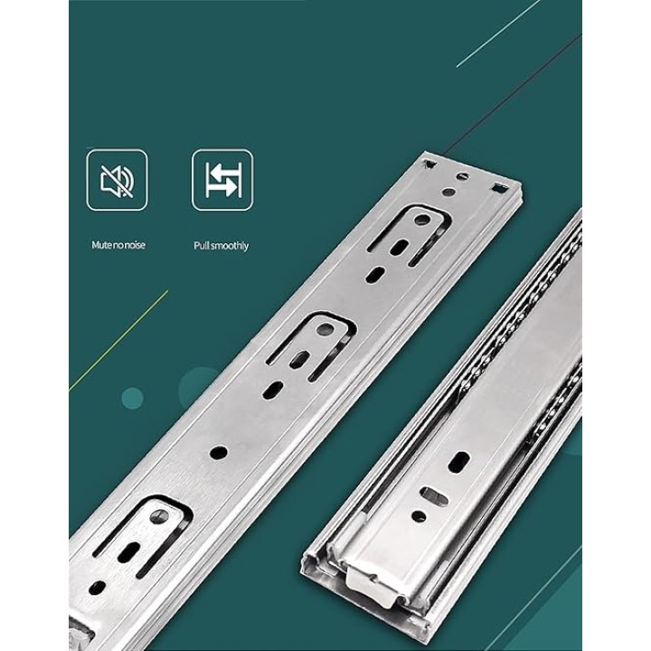 Full Extension Ball Bearing Drawer Slides 2Pcs 10-22" Close Drawer Sliding Track Stainless Steel Drawer Slide Rail Three Section Cabinet Slides Damping Guide Tracks(18 inches.)