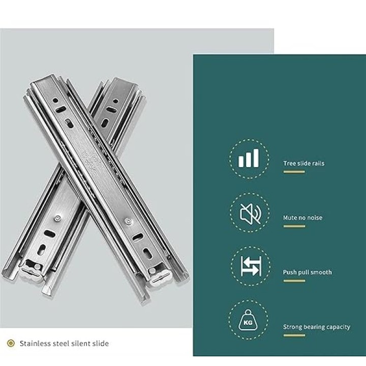 Full Extension Ball Bearing Drawer Slides 2Pcs 10-22" Close Drawer Sliding Track Stainless Steel Drawer Slide Rail Three Section Cabinet Slides Damping Guide Tracks(18 inches.)