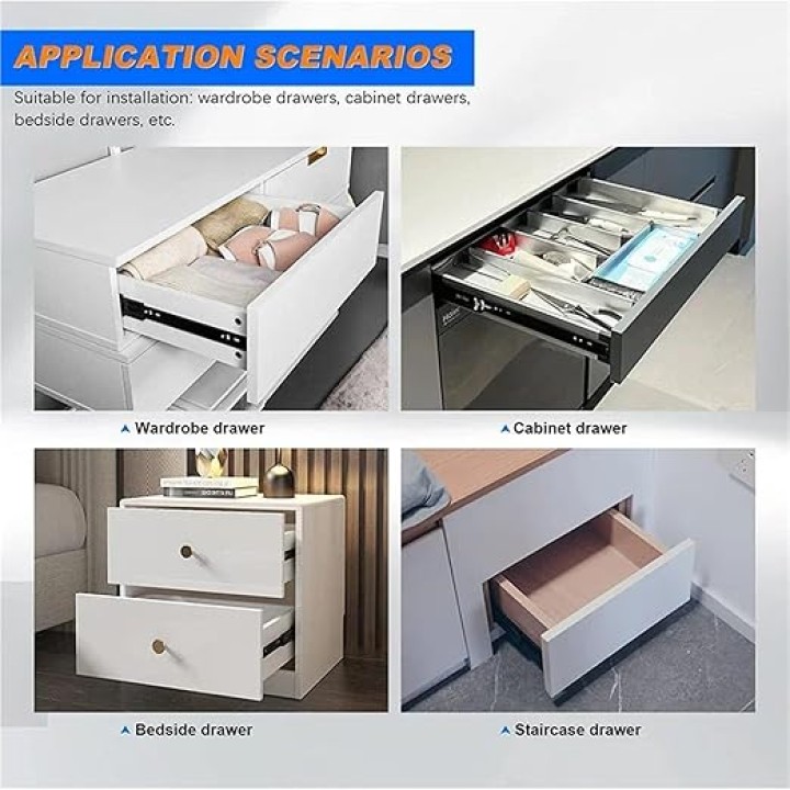 1 Pair Full Extension Drawer Slides for Cabinet Side Mount Ball Bearing Glides Runners Rails Wardrobe Black(22inch 550mm)