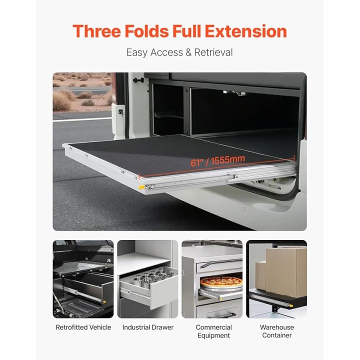 Heavy Duty Drawer Slides, 1 Pair 60inch Locking Drawer Slides, 500lbs Load Capacity, Side Mount Ball Bearing Drawer Glides, Full Extension Industrial Locking Rail