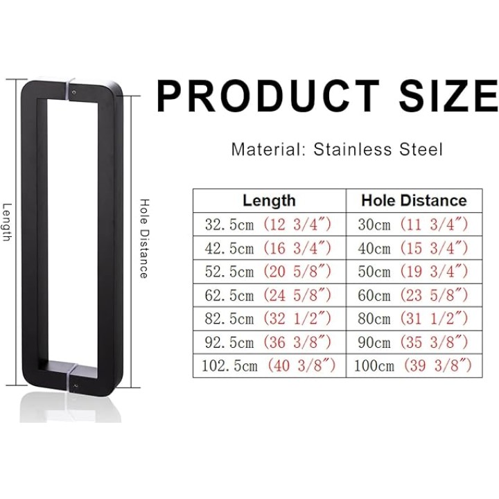 Stainless Steel Square Handle, Sliding Door Handle Modern Style, Glass Door Pull Handle with Smooth Polished Surface, Elegant & Clean Design/Matte Black/102.5Cm - 100Cm