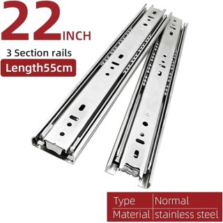 10-22"" Stainless Steel Drawer Slides Soft Close Track Cushioned Silent ClosingThree Section Sliding Rails Furniture Hardware (Normal 22inch 55cm)