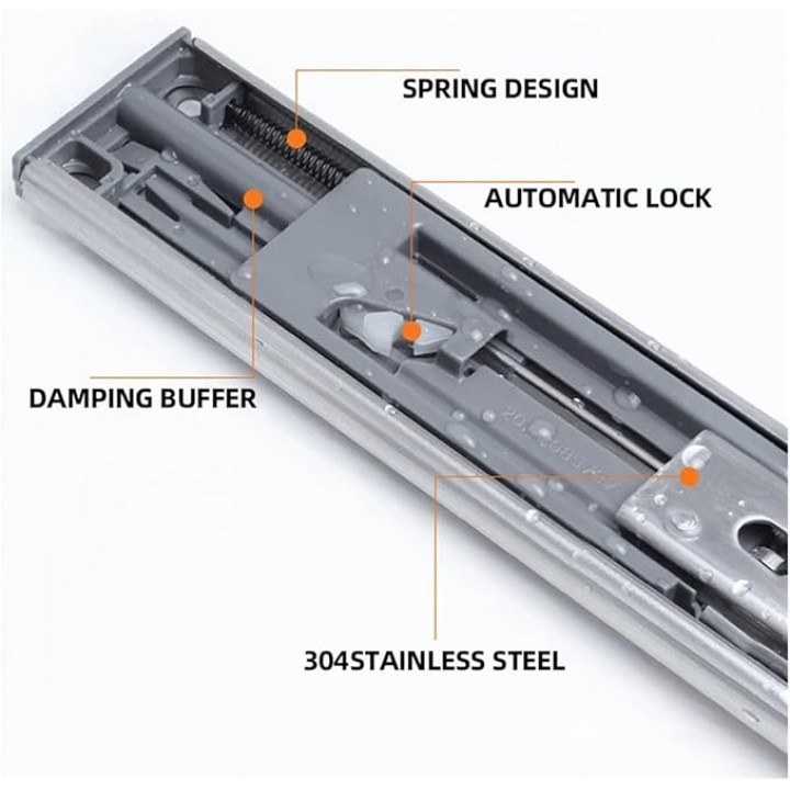 10-22"" Stainless Steel Drawer Slides Soft Close Track Cushioned Silent ClosingThree Section Sliding Rails Furniture Hardware (Normal 22inch 55cm)